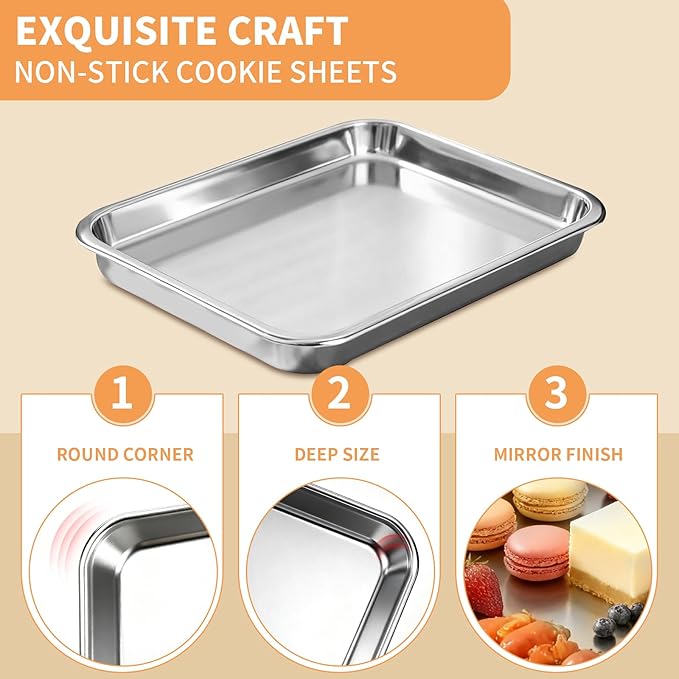 Baking Sheet Set of 2, Stainless Steel Cookie Sheets Baking Sheet Pan, 16 x 12 Inch Thicker and Firmer Baking Pans Set, Non-stick, Non toxic & Heavy Duty & Easy Clean,Dishwasher Safe - Image 6