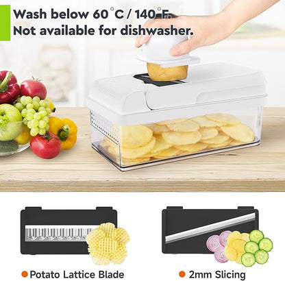 MealHelper 12-in-1 Vegetable Chopper, 7 Blade Veggie Chopper, Practical Food Chopper with Container, Cheese Grater, Home Essentials & Kitchen Gadgets(Black/White)
