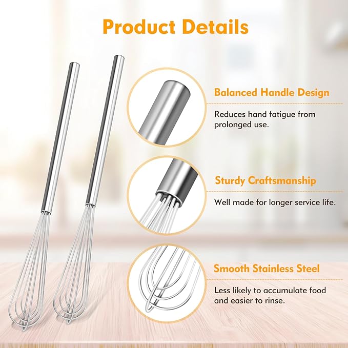 2 PCS Mini Whisk, Small Whisks for Cooking, Stainless Steel Mini Whisk Set - Essential Tiny Wire Whisk for Whisking, Beating, Blending Eggs & Sauces - Image 5