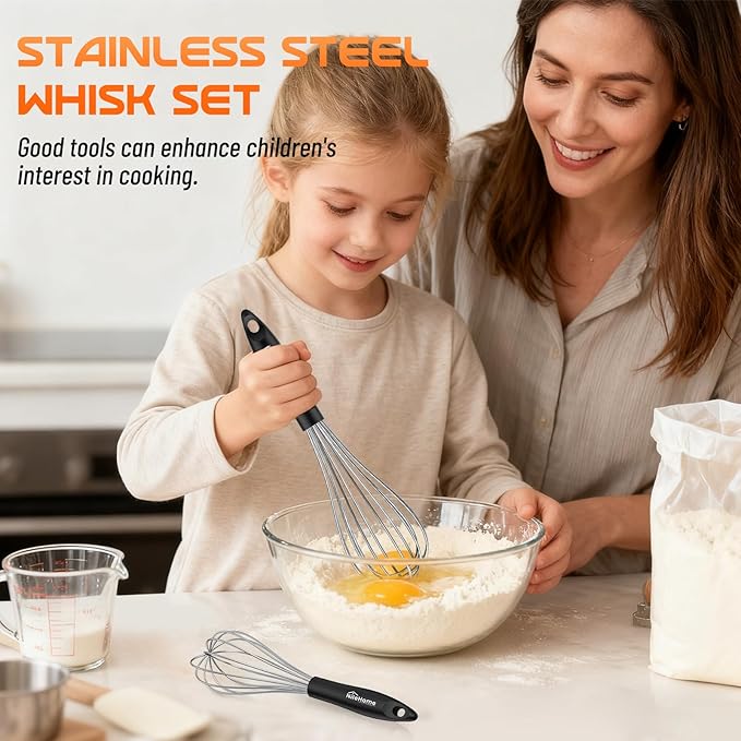 NileHome Silicone Whisk Set 8" 10" Kitchen Whisk Kitchen Wisk Wire Whisks for Cooking, Whisking, Blending, Beating, Stirring-Black Silver - Image 7