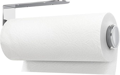 theaoo Paper Towel Holder Under Cabinet, One-Handed Tear Wall Mount Paper Towel Holder Dispenser with Damping Function for Kitchen Organization, Stainless Steel, Self-Adhesive or Drill mounting,Silver