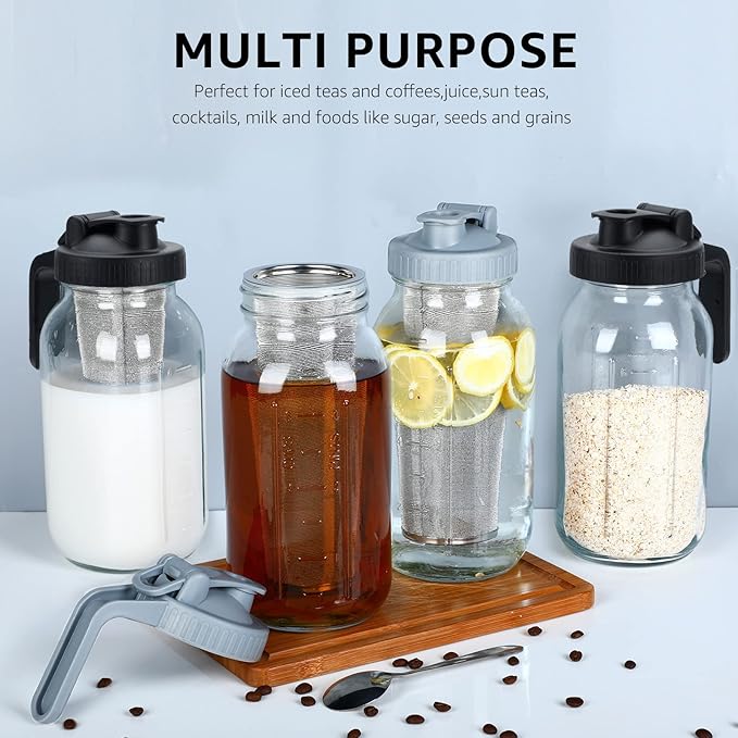 Cold Brew Mason Coffee Maker - 64oz Iced Coffee Pitcher with Stainless Steel Mixing Spoon & Super Dense Filter 3 Steps Finish Cold Brew Coffee, Classic BPA Free Sturdy Mason jar Pitcher Easy to Clean - Image 6