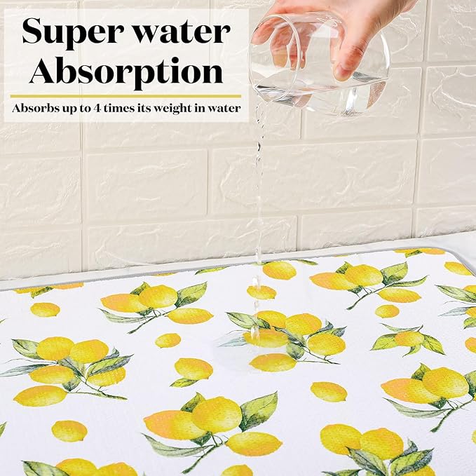 Zonon Dish Drying Mat for Kitchen Counter 16 x 24 Microfiber Absorbent Dish Drainer Rack Pads Fast Dry Mat Vintage Kitchen Decorations(Lemon) - Image 6