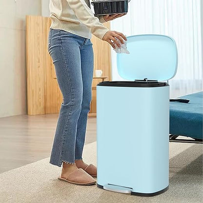50 Liter / 13 Gallon Kitchen Trash Can with Lid, Stainless Steel Trash Can with Foot Pedal and Plastic Inner Bucket, Fingerprint-Resistant Soft Close Lid Garbage Can, Odor Proof and Hygienic, Blue - Image 2