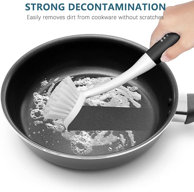 SetSail Dish Brush Set of 3 with Bottle Brush, Dish Scrub Brush with Long Handle Deep Cleaning Handle Brush with Scraper Tip for Kitchen Sink Dishes Bottle Cup Pot and Pans Tile Lines, Black - Image 4