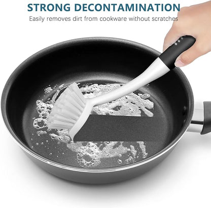 SetSail Dish Brush Set of 3 with Bottle Brush, Dish Scrub Brush with Long Handle Deep Cleaning Handle Brush with Scraper Tip for Kitchen Sink Dishes Bottle Cup Pot and Pans Tile Lines, Black - Image 4