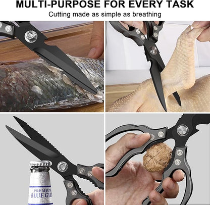 CGBE Kitchen Scissors, Multi-Purpose Kitchen Shears, Heavy Duty Dishwasher Safe Food Scissors for Chicken, Poultry, Fish, Meat & Herbs with Non-Slip Grips - ALL Black - Image 5