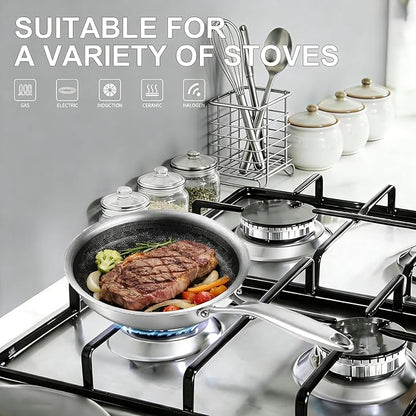 DELARLO 8 inch Tri-Ply Stainless Steel Omelette Pans Nonstick Ceramic Frying Pan, 8" Small Egg Pan Durable Chef's Pan, Induction Kitchen Skillets, Compatible with All Cooktops
