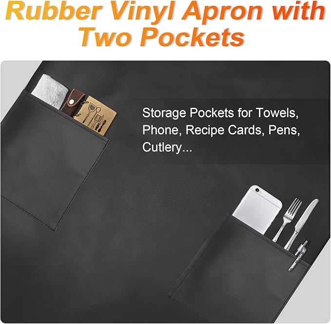 Gotega Waterproof Rubber Vinyl Apron Adjustable Dishwasher Apron - Apron for Women Men Heavy Duty Work Apron - Image 3