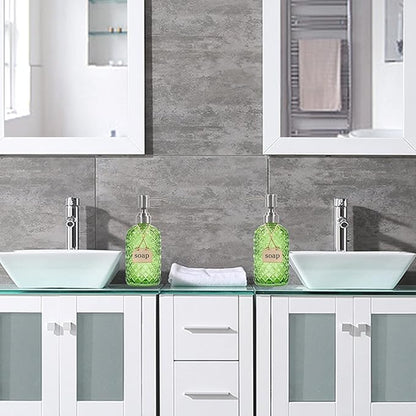 16 oz Diamond Pattern Glass Soap Dispenser, Kitchen and Bathroom Refillable Soap Dispenser with Rust Resistant Stainless Steel Pump for Hand Soap, Lotion Glass Liquid Dispenser(Green-2pack) - Image 6
