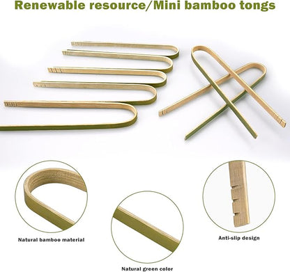 Mini Bamboo Tongs Disposable 100 Pcs 6.2 Inch Long Wooden Tongs for Charcuterie Large Cooking Utensils for Toaster Serving Food Natural Green for Catering Buffet Home - Image 3