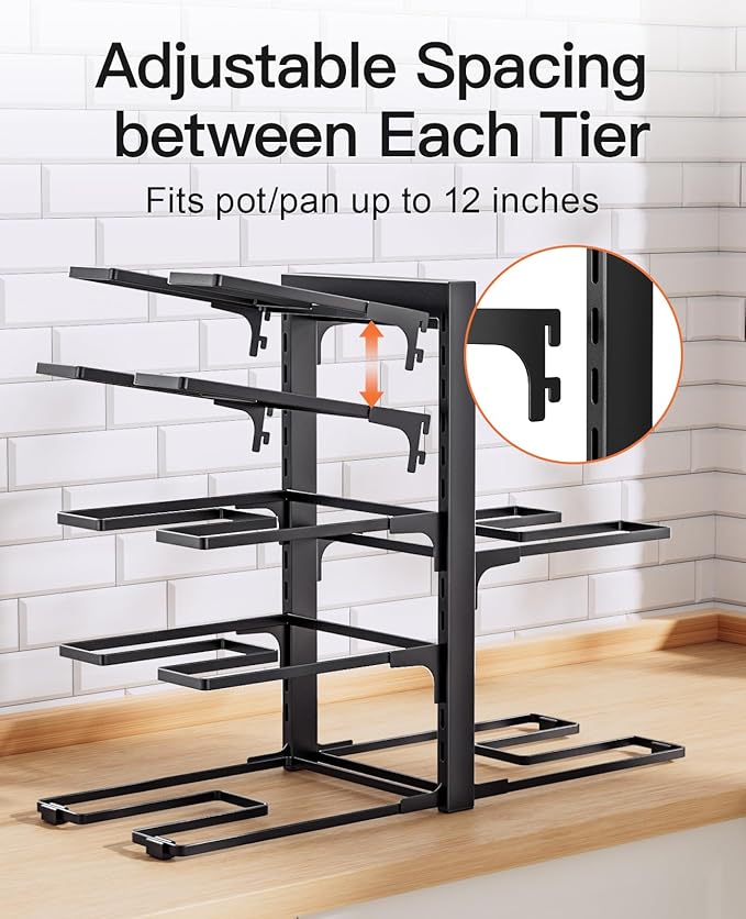 ORDORA Pots and Pans Organizer Rack for Cabinet, 15.83" Height 8-Tier Heavy Duty 120LBS Pot Pan Organizer under Cabinet Adjustable for Dutch Oven, Cast-iron Pan, Heavy Skillets Griddles, Shallow Pot - Image 7