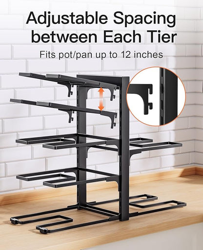 ORDORA Pots and Pans Organizer Rack for Cabinet, 15.83" Height 8-Tier Heavy Duty 120LBS Pot Pan Organizer under Cabinet Adjustable for Dutch Oven, Cast-iron Pan, Heavy Skillets Griddles, Shallow Pot - Image 7