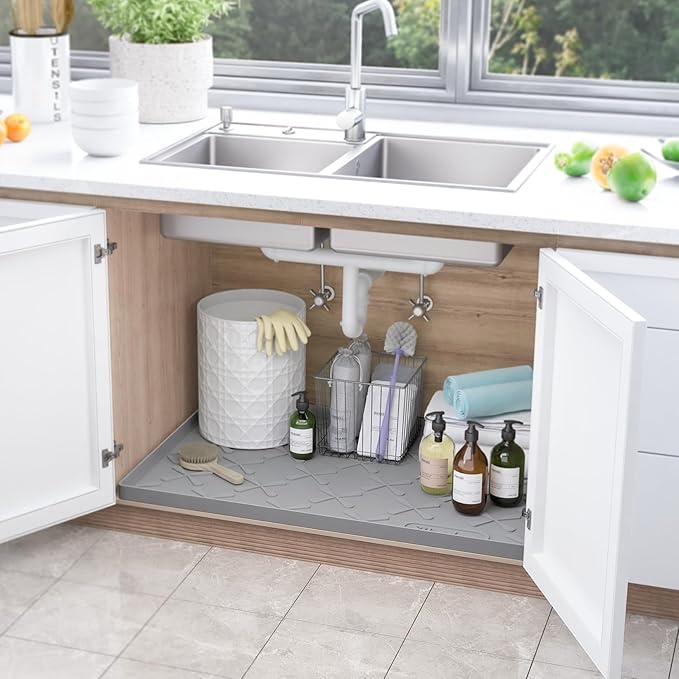 SIKADEER 40" x 22" Under Sink Mat Waterproof, Silicone Mat Kitchen Drawer Shelf and Cabinet Liner, Sink Protector for Kitchen Organizers and Storage, Boot Tray Pet Food Mats - Image 2