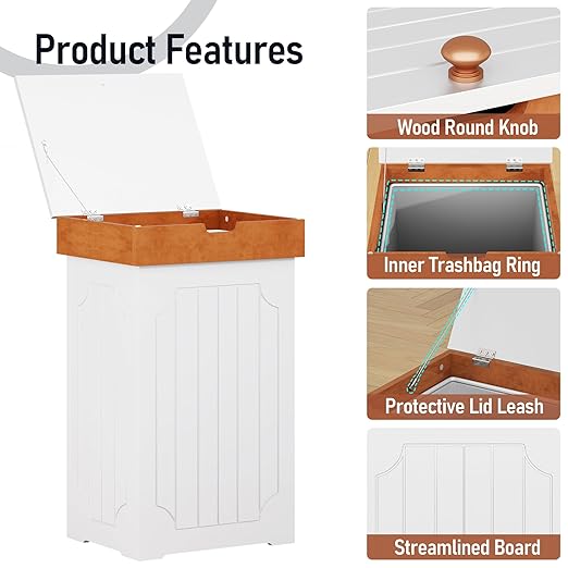 Function Home Trash Can Cabinet, 13 Gallon Kitchen Garbage Can, Wood Recycling Trash Bin, Freestanding Dog Proof Trash Can, Farmhouse Trash Cabinet with Lid for Home Kitchen Bathroom, White - Image 8