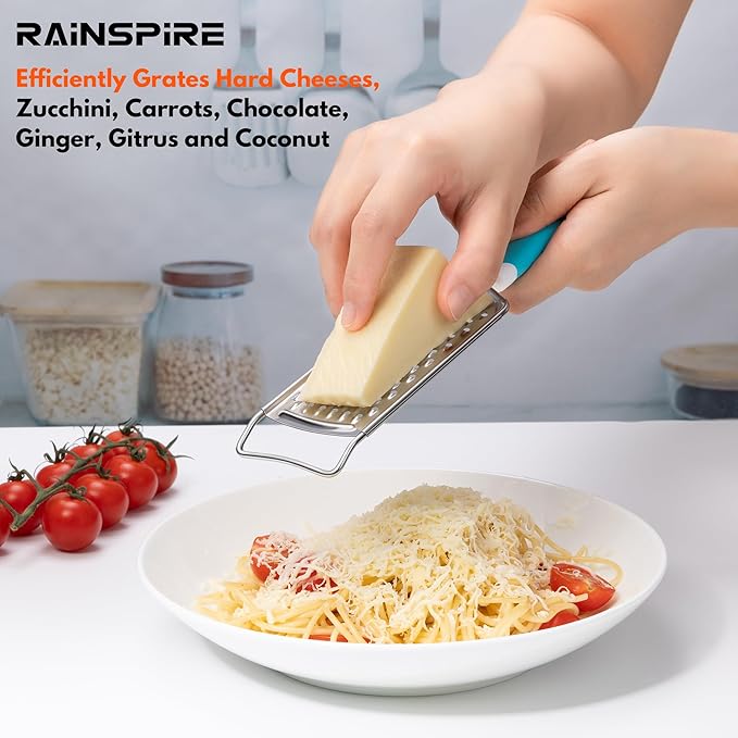 Rainspire Professional Cheese Graters for Kitchen Stainless Steel Handheld, Metal Lemon Zester Grater With Handle For Cheese, Chocolate, Spices, Kitchen Gadgets Tools, Soft Grip Handle (Blue) - Image 7