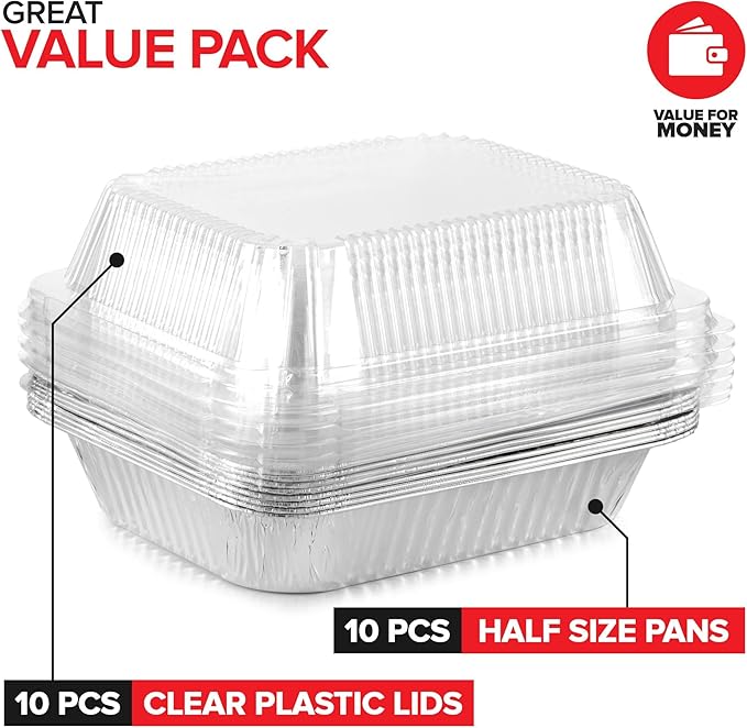 Stock Your Home 9x13 Disposable Baking Pan with Lid (10 Pack) Heavy Duty Aluminum Cake Pans with Lids, Clear Plastic Cover, Food Container for Lasagna, Casserole, Brownie, Rectangular Sheet Tray - Image 2