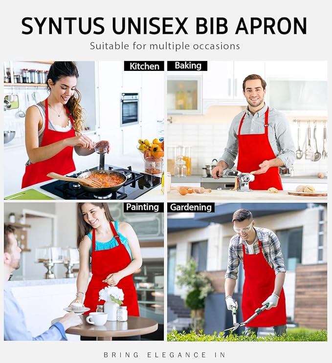 Syntus Apron for Men Women, Adjustable Cooking Kitchen Chef Aprons with 2 Pockets, Cotton/Polycotton/Polyester - Image 7