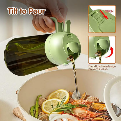 YARRAMATE 2PCS 16oz/470ml Oil Sprayer for Cooking with Stickers, Food-Grade 2 in 1 Olive Oil Dispenser Bottle for Kitchen, Premium Dark Green Glass Oil Bottle for Air Fryer, BBQ (White & Green) - Image 6