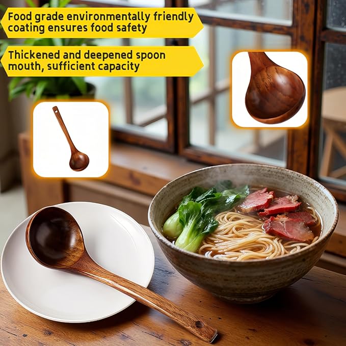 10" Premium Wooden Spoon for Cooking, Natural Teak - Non Drip, Heat Resistant & Comfort Grip, Handmade Smooth Wood Soup Spoon for Stirring, Serving, Non Stick Pots/Hot Soups and Broths - Image 3