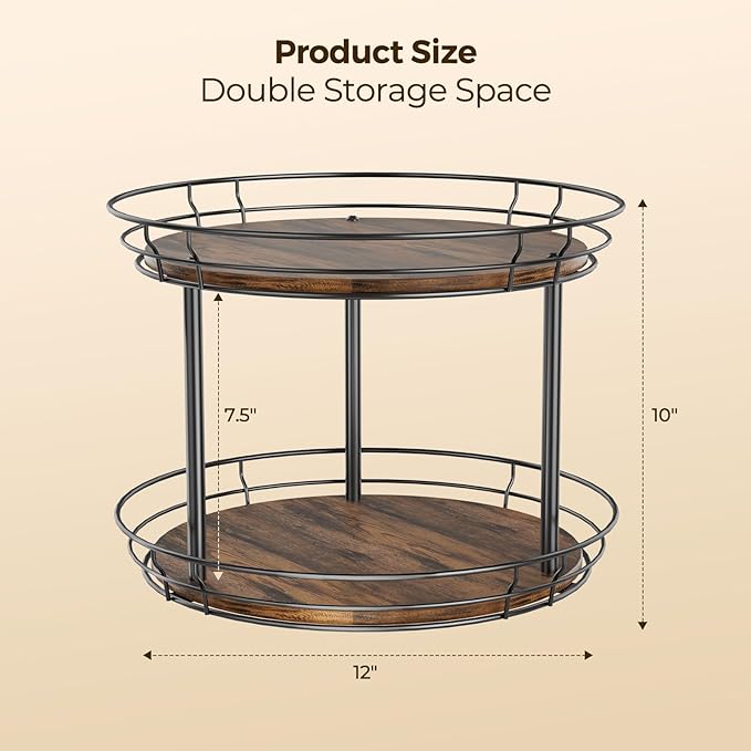 LAMU 12'' Lazy Susan Turntable Organizer, 2 Tier Round Rotating Spice Rack Organization for Kitchen Cabinet and Countertop, Wooden Lazy Susan for Table Top, Pantry, Bathroom, Vanity, Home Decor - Image 8