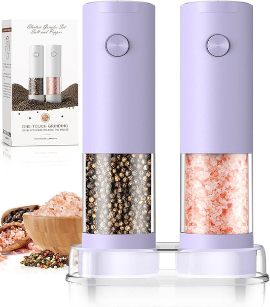 Salt and Pepper Grinder Set Gifts for Women Automatic Battery Pepper Mill Shakers Kitchen Accessories Cooking for Mom, Adjustable Coarseness Salt Pepper Shakers Family Gifts Ideas by ioion