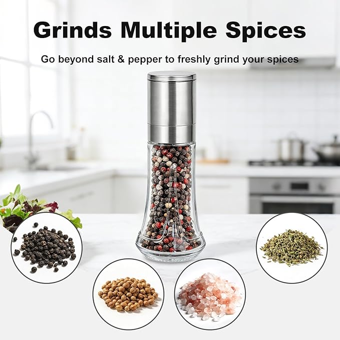Aelga Pepper Grinder with Silicone Funnel - 4oz Glass Manual Mills with Adjustable Ceramic Core, Refillable Kitchen Gadget - Image 6