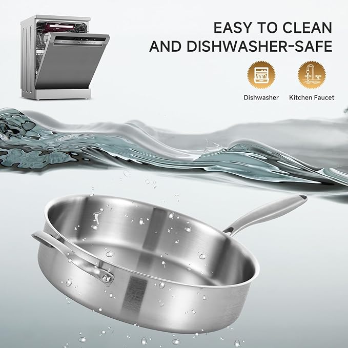 LOLYKITCH Whole Body Tri-Ply Stainless Steel 5.5 QT Sauté Pan with Lid,12 Inch Deep Frying Pan,Jumbo Cooker,Dishwasher and Oven Safe,Detachable Handle. - Image 4