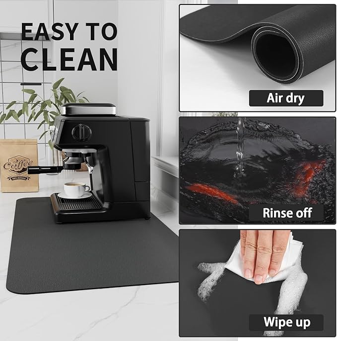 Bloss Coffee Mat 24"x16", Dish Drying Mat for Multiple Usage, Mat for Coffee Bar, Kitchen Counter Mat, Absorbent Hide Stain Rubber Backed Dish Drying Pad - Black - Image 7