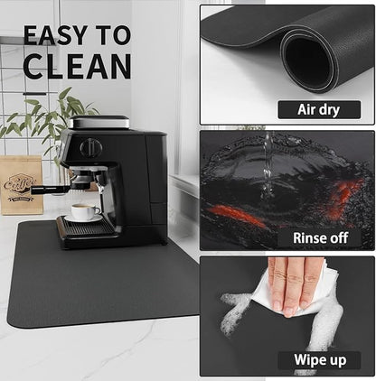 Bloss Coffee Mat, Dish Drying Mat, Coffee Bar/Maker Mat, Kitchen Counter Mat, Absorbent Hide Stain Rubber Backed Dish Drying Pad(12.2"x19.7", Black) - Image 3
