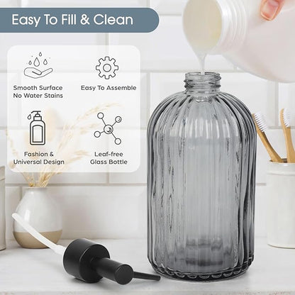 Topsky Glass Soap Dispenser with Plastic Pump, 400ml Liquid Hand Soap Dispenser, Rustproof Pump for Kitchen & Bathroom, Great for Lotions, Essential Oil, Liquid Soaps,Gray - Image 2