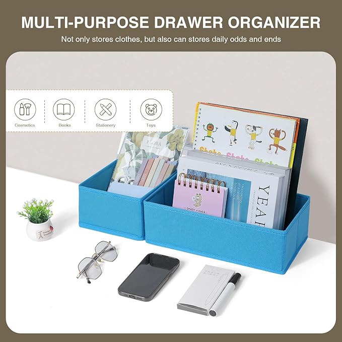 DIMJ Drawer Organizers - Set of 4 Fabric Closet Organizers and Storage, Drawer Dividers for Baby Clothes, Socks, Belt, Tie (Blue) - Image 6