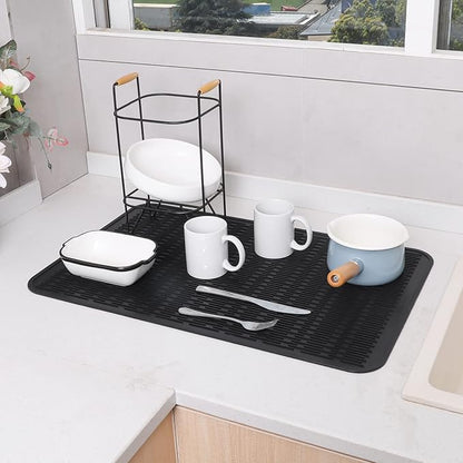 MicoYang Silicone Dish Drying Mat for Multiple Usage,Easy clean,Eco-friendly,Heat-resistant Silicone Mat for Kitchen Counter or Sink,Refrigerator or Drawer Liner Black 3XL 28 inches x 18 inches - Image 5