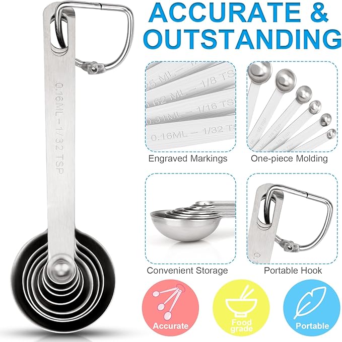Upgrade 9 PCS Stainless Steel Measuring Spoons Set, Small Tablespoon, Teaspoons, Set 8 with Bonus Leveler for Dry and Liquid, Fits in Spice Jars, 1/32 1/16 1/8 1/4 1/2 1 tsp, 1/2 1 tbsp - Image 3