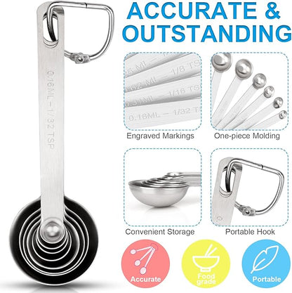 Upgrade 9 PCS Stainless Steel Measuring Spoons Set, Small Tablespoon, Teaspoons, Set 8 with Bonus Leveler for Dry and Liquid, Fits in Spice Jars, 1/32 1/16 1/8 1/4 1/2 1 tsp, 1/2 1 tbsp - Image 3