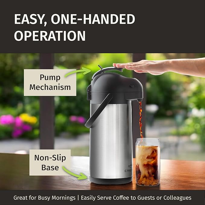 Coffee Carafe Airpot & Cleaning Brush - 101oz / 3L Airpot 12 Hours Hot Water Dispenser or 36 Hours Cold Drink Dispenser with Pump - Easy Dispensing Coffee Carafes for Keeping Hot Extra Large - Cresimo - Image 7