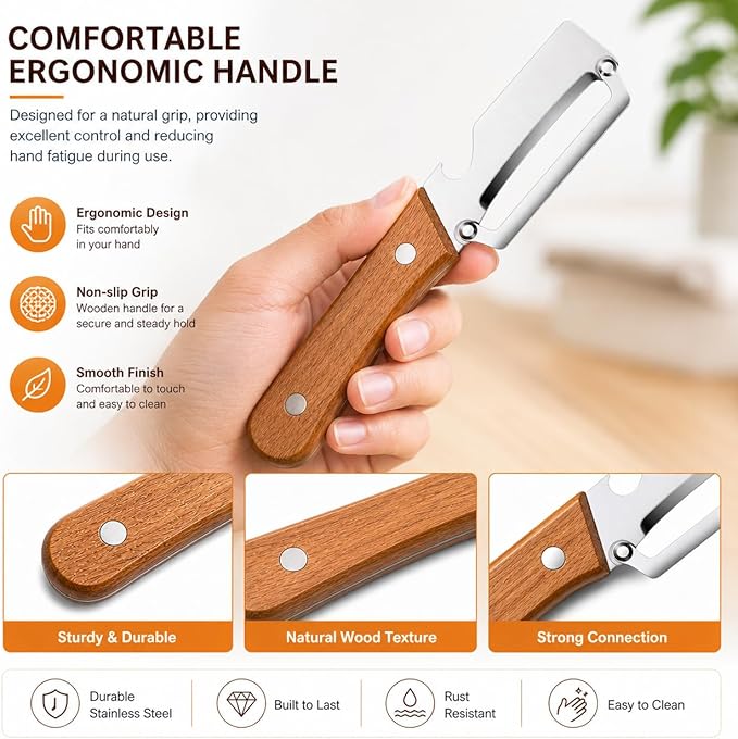 Peelers For Kitchen, Multifunctional Vegetable Peeler, with Wooden Handle and Bottle Opener, For Vegetables or Fruits that Need to Be Peeled - Image 4