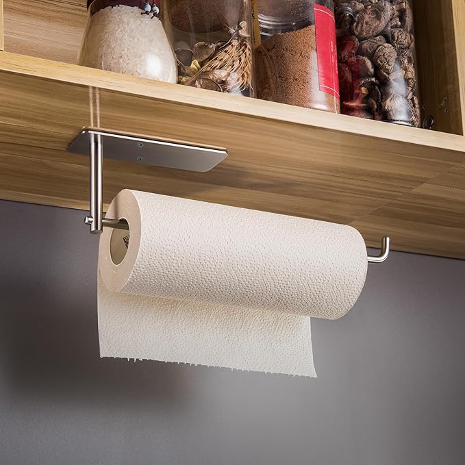 SUNTECH Paper Towel Holder Under Cabinet - Self Adhesive Towel Paper Holder Stick on Wall for Kitchen, Bathroom Paper Towel Holder Organizer&Storage&Decor, Stainless Steel - Image 3