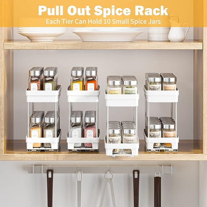 Pull Out Spice Rack Organizer for Cabinet, 2 Pack Slide Out Spice Racks Organizer, Spice Cabinet Organizers, Cabinet Size Need:12'' Highx11'' Deepx5'' Wide,Hold 10 Spice Jar Each Tier-2Tier, White - Image 8