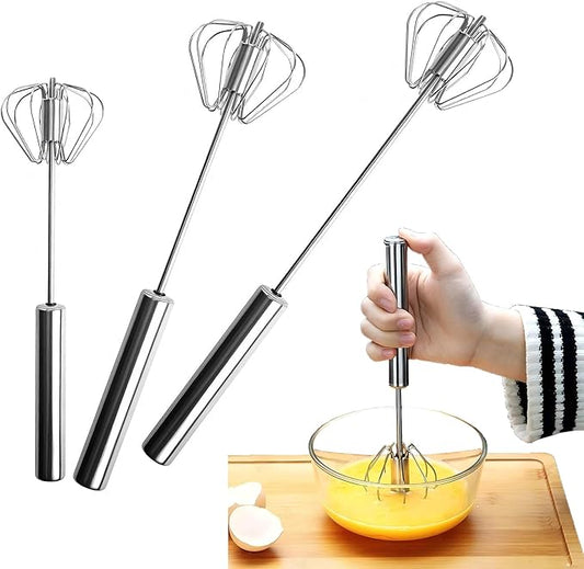 3 Pack Stainless Steel Egg Whisk, Hand Push Rotary Whisk Blender, Versatile Easy Whisk, Hand Push Mixer Stirrer for Beating Eggs, Frothing Milk, Blending, Mixing, Whipping Smoothies & Shakes by SSydl