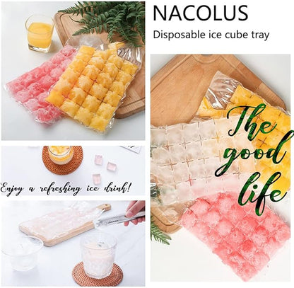 NACOLUS Disposable Ice Cube Trays for Freezer Ball Ice Cube Mold Ice Maker Bags with Silicone Funnel BPA-Free 50 PCS