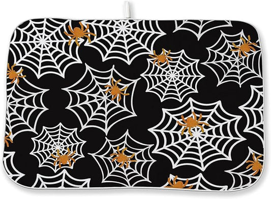 Halloween Dish Drying Mat 18x24 Inch Black Orange Golden Spider Webs Drying Mat Fall Autumn Holiday Absorbent Dish Drying Pad Dish Rack Drainer Mats for Kitchen Dining Counter
