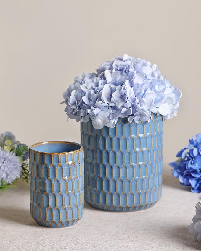Utensil Holder, 7.5"+5.3" Ceramic Kitchen Utensil Holder for Countertop, Large Cooking Utensil Crock for Kitchen Counter, Set of 2, Blue - Image 2