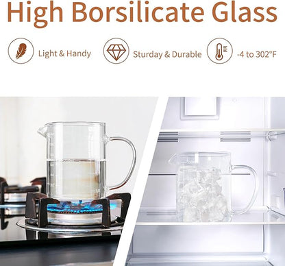 FrutPunch Glass Measuring Cup, Two-Pack (8OZ, 12OZ) with V-Shaped Mouth, Liquid Measuring Cups, Coffee Glass Measuring Cup with Handle, Suitable for Kitchen and Restaurant.