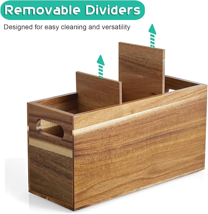 ALELION Acacia Wood Utensil Holder Organizer for Counter - Large Wooden Utensil Caddy for Countertop - 3 Compartment Cooking Tool Holder for Spatula - for Farmhouse Kitchen Decor and Accessories - Image 2