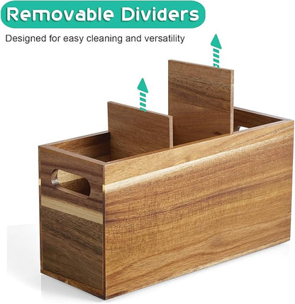 ALELION Acacia Wood Utensil Holder Organizer for Counter - Large Wooden Utensil Caddy for Countertop - 3 Compartment Cooking Tool Holder for Spatula - for Farmhouse Kitchen Decor and Accessories - Image 2