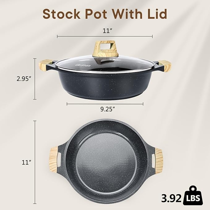 GiPP 4QT Nonstick Stock Pot with Lid Soup Pot,11 Inch Non Toxic Stockpot for Cooking,Stew Pots with Nonstick Ceramic Coating, Non Stick Cooking Pot Compatible with All Stoves,PFAS/PTFE/PFOA Free, Gray