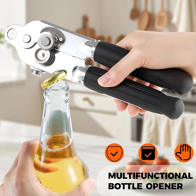 Can Opener Manual with Magnet,Soft Grip Rubber Handle Sharp Blade Smooth Edge,Effortless knob,Heavy Duty Can Opener with Multifunctional Bottle Opener - Image 6