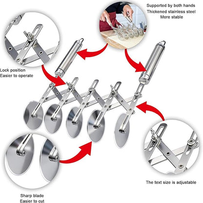 5-Wheel Pastry Cutter & Dough Divider - Adjustable Heavy Duty Stainless Steel Tool for Cinnamon Rolls, Brownies, Lattice, Pasta, Pizza | Achieve Perfect, Even Cuts Every Time - Image 2
