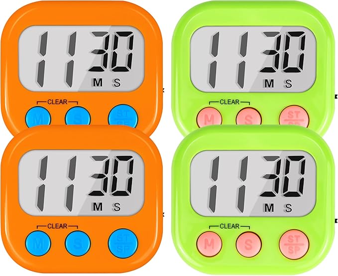 Timer for Kids Teachers Supplies Digital Kitchen Timers for Cooking Large Magnetic Classroom Timer 4Pack-Orange Green